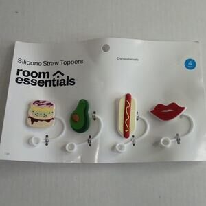 4pk Donut/Avo/Hot Dog/Lips Straw Covers, Room Essentials, Silicone Straw Toppers